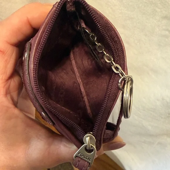 Rare Fossil Long Live Vintage 1954 Eggplant Leather Keychain Coin Pouch SL2999 - Picture 9 of 9